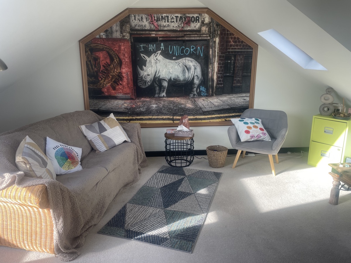 Marion's counselling room in Southsea - a comfortable, welcoming therapeutic space